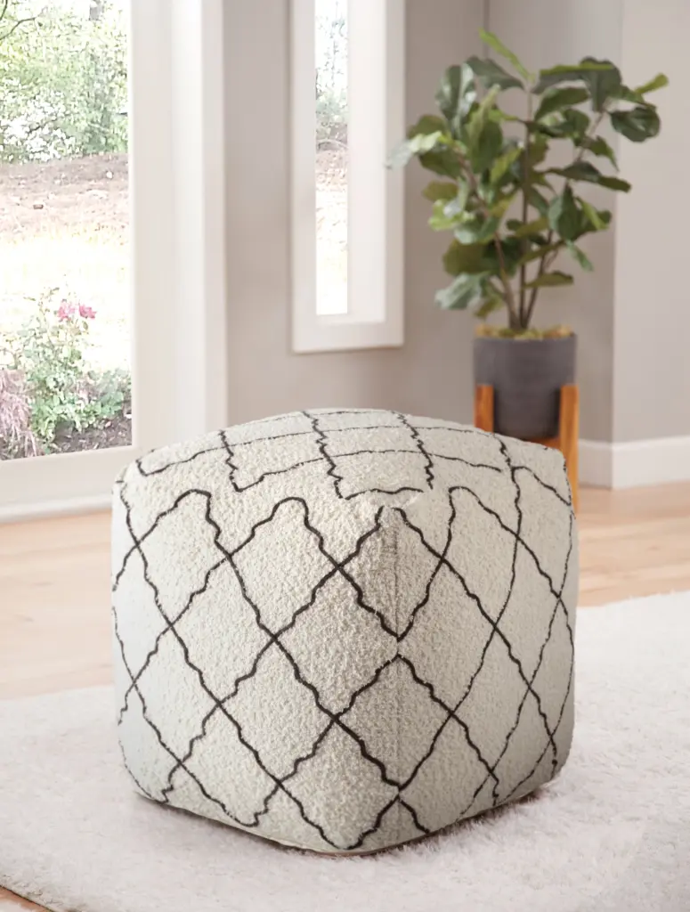 Lattice Square Pouf Beige Fabric Footstool Ottoman Living Room steve silver furniture