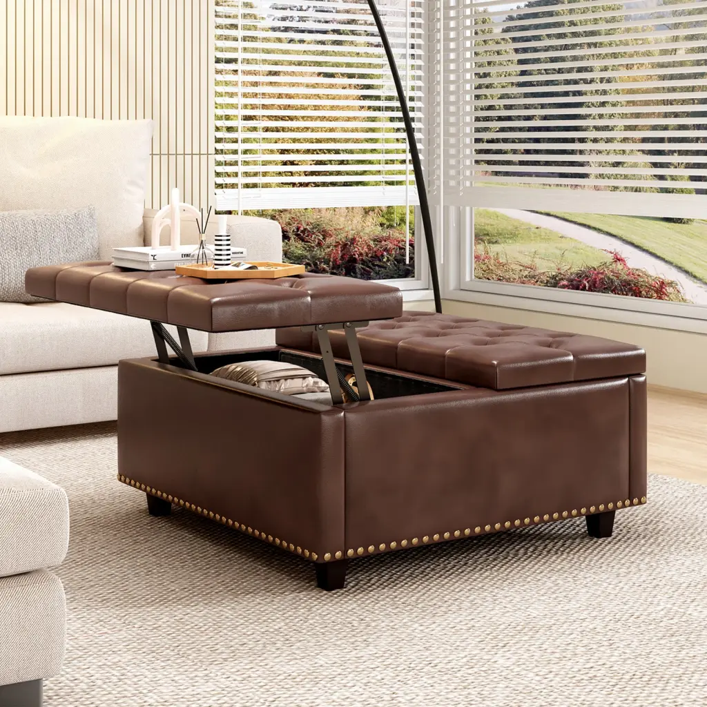 Large Square Storage Stool Two Doors Footrest Ottoman Living Room w2113