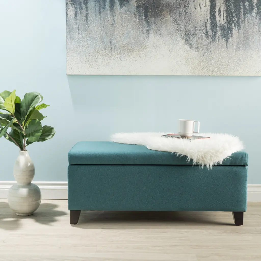 Teal Fabric Storage Ottoman Hidden Compartment Living Room nh-perfect home