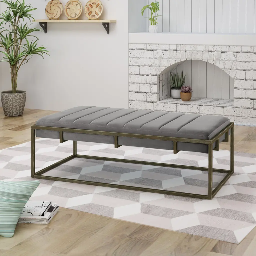 Ottoman Grey Velvet, Soft and Stylish Footrest and Seating nh-an