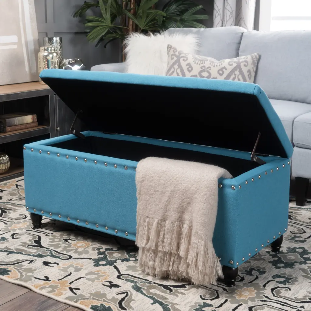Storage Ottoman Teal Fabric nh-an