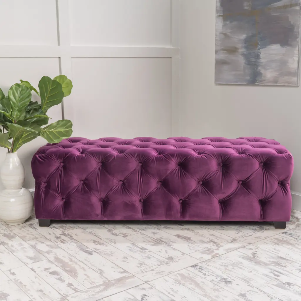 Ottoman Fuchsia Velvet Footstool Pouf Living Room Accent Furniture nh-comfortcove