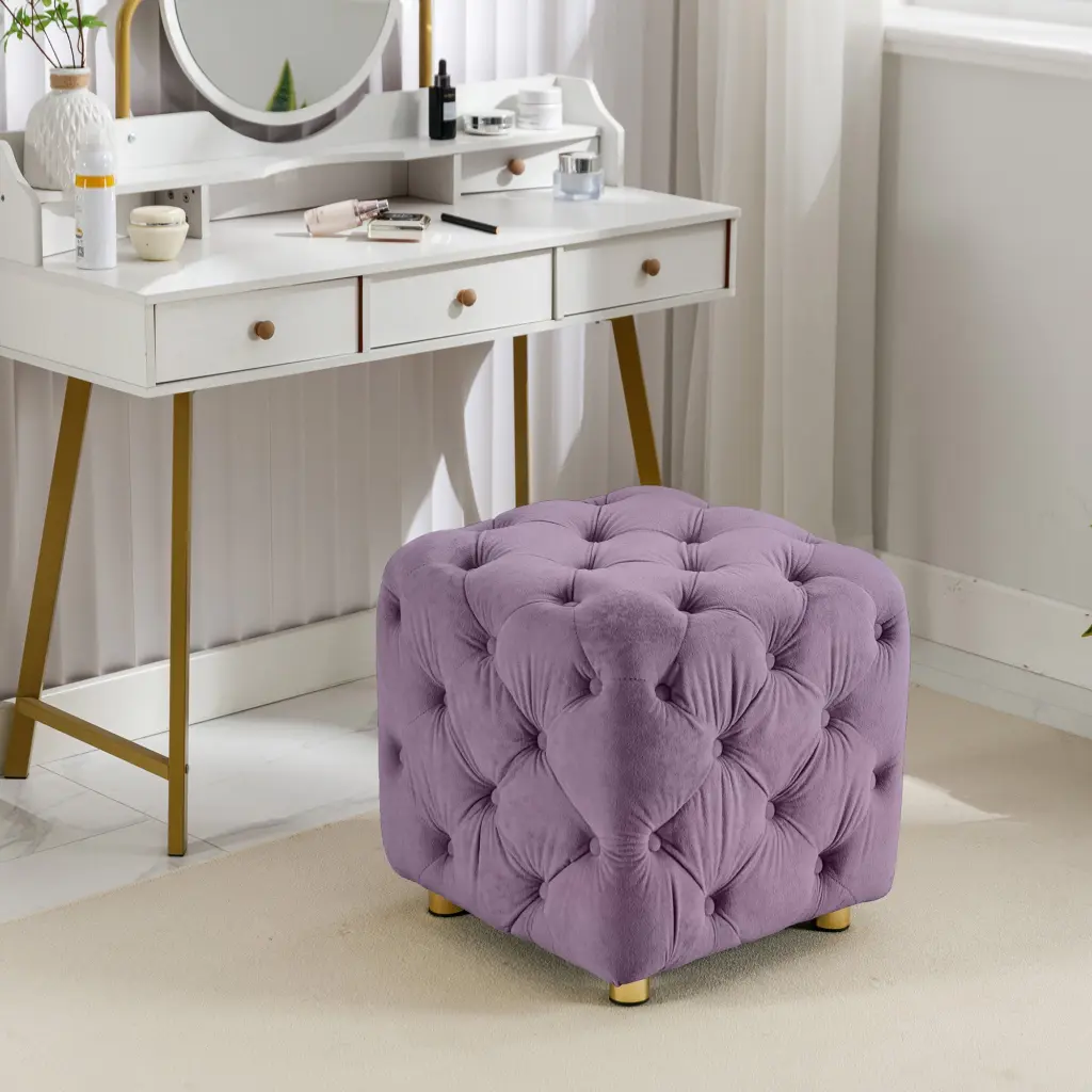 Purple Modern Velvet Upholstered Ottoman Exquisite Small End Table Stylish Footrest zen zone