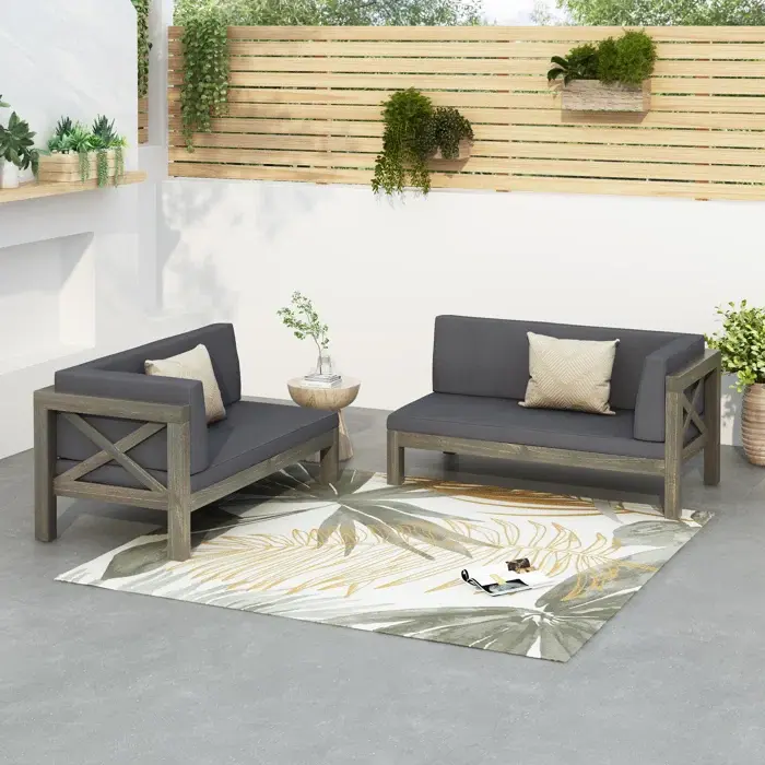 Brava X Back Corner Bench Set Dark Grey Seats 4 Acacia Wood nh-gardenpara