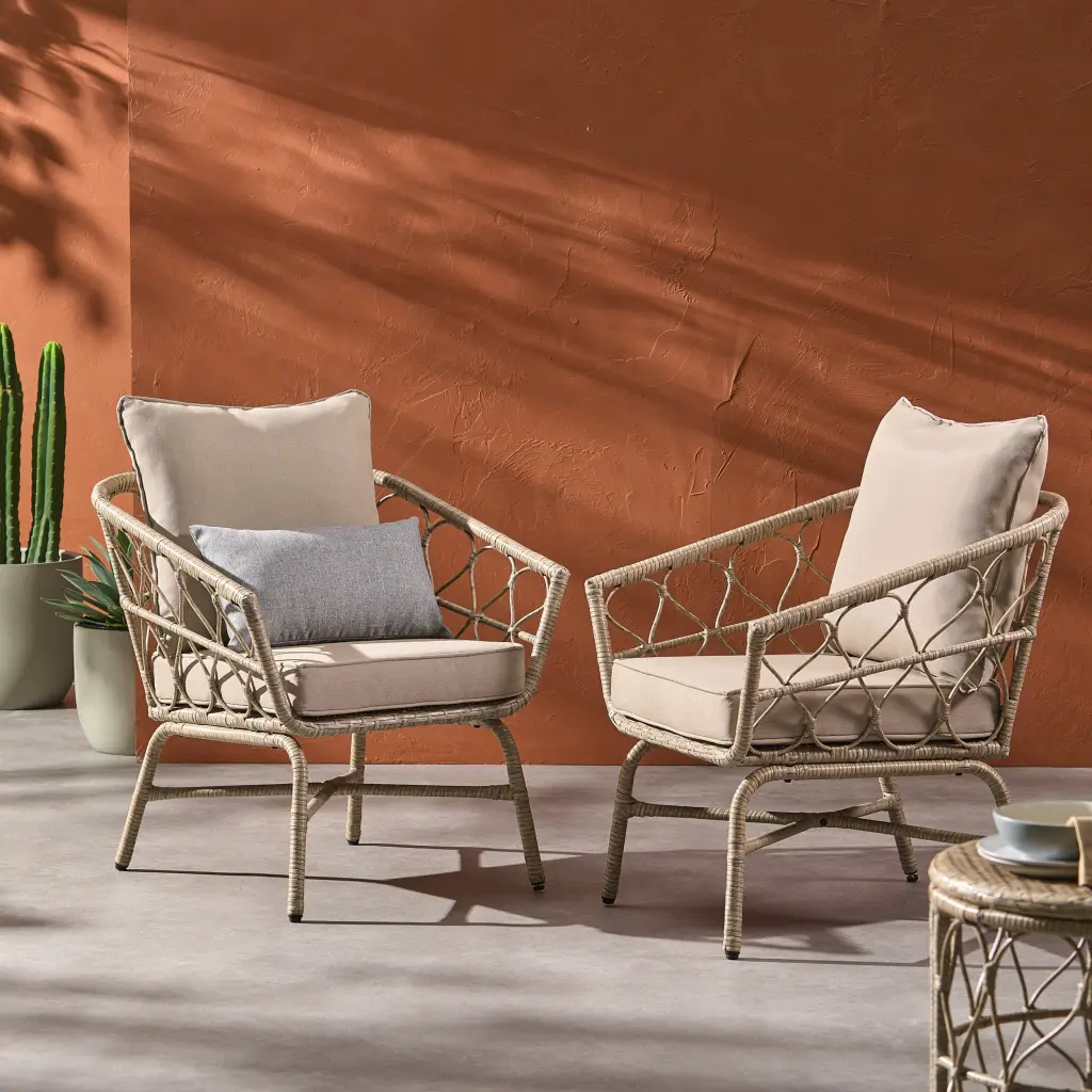 Bruce Club Chair Brown PE Rattan Iron Frame Waterproof Fabric Outdoor Indoor nh-kisa