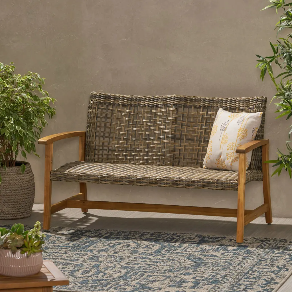 Hampton Wood Wicker Seat Natural Grey Acacia Wood Outdoor Chair nh-sunfay