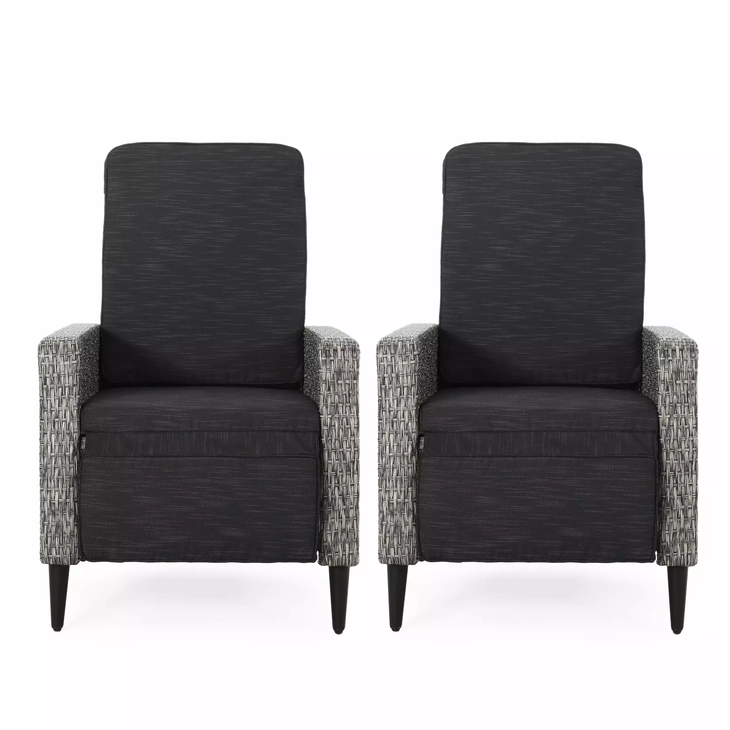 Fircrest Outdoor Wicker Recliners Set 2 Mixed Black and Dark Gray Patio GDFSTUDIO