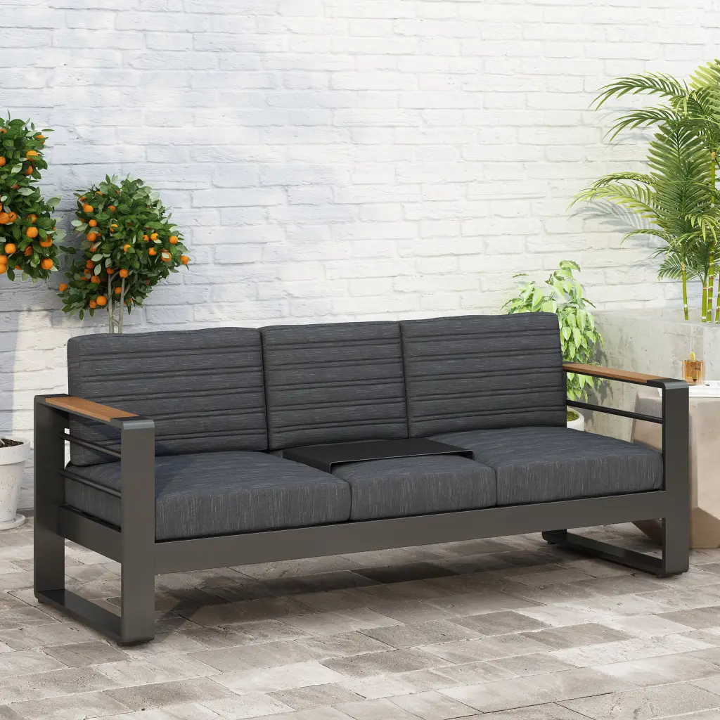 Giovanna 3 Seater Black Aluminium Outdoor Patio Sofa nh-kisa