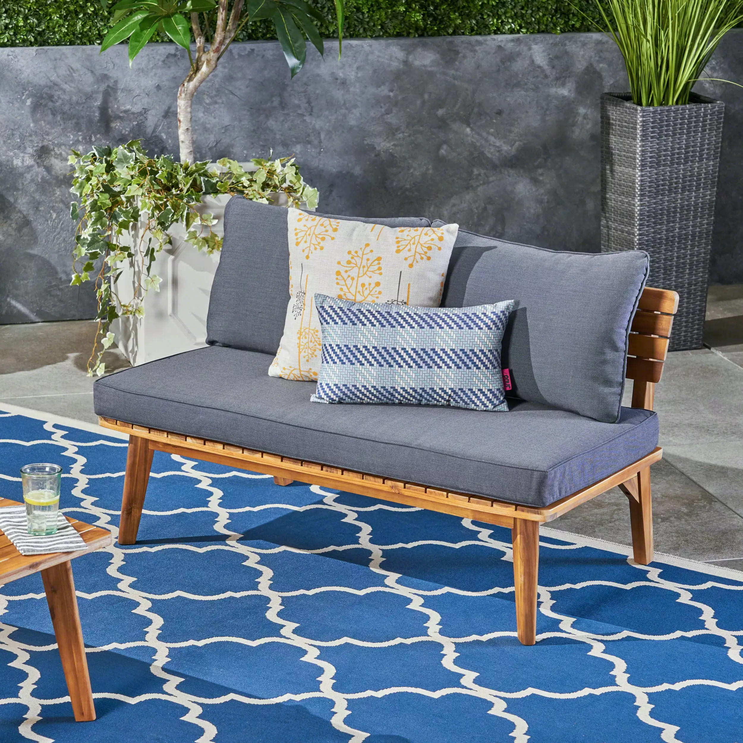 2 Seater Weather Resistant Sofa Plump Cushions and Tapered Legs Viruhaka