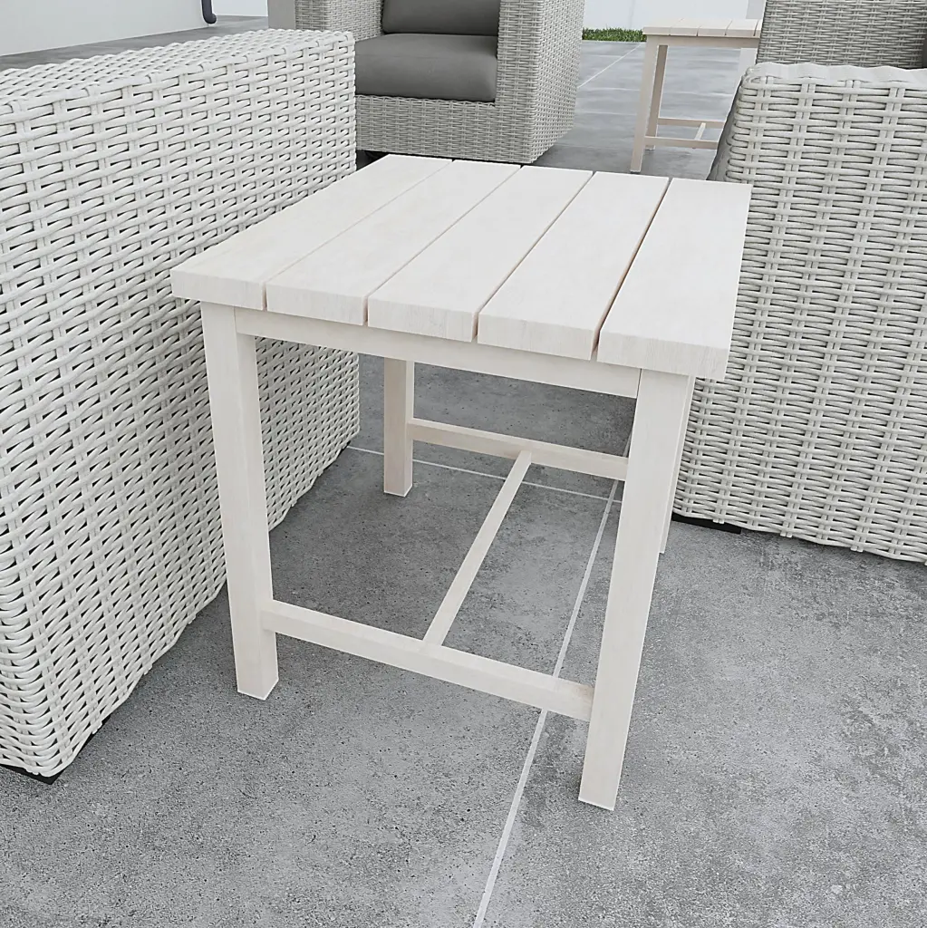 Long Lasting Outdoor End Table Solid Aluminum Construction Whitewashed Birch steve silver furniture