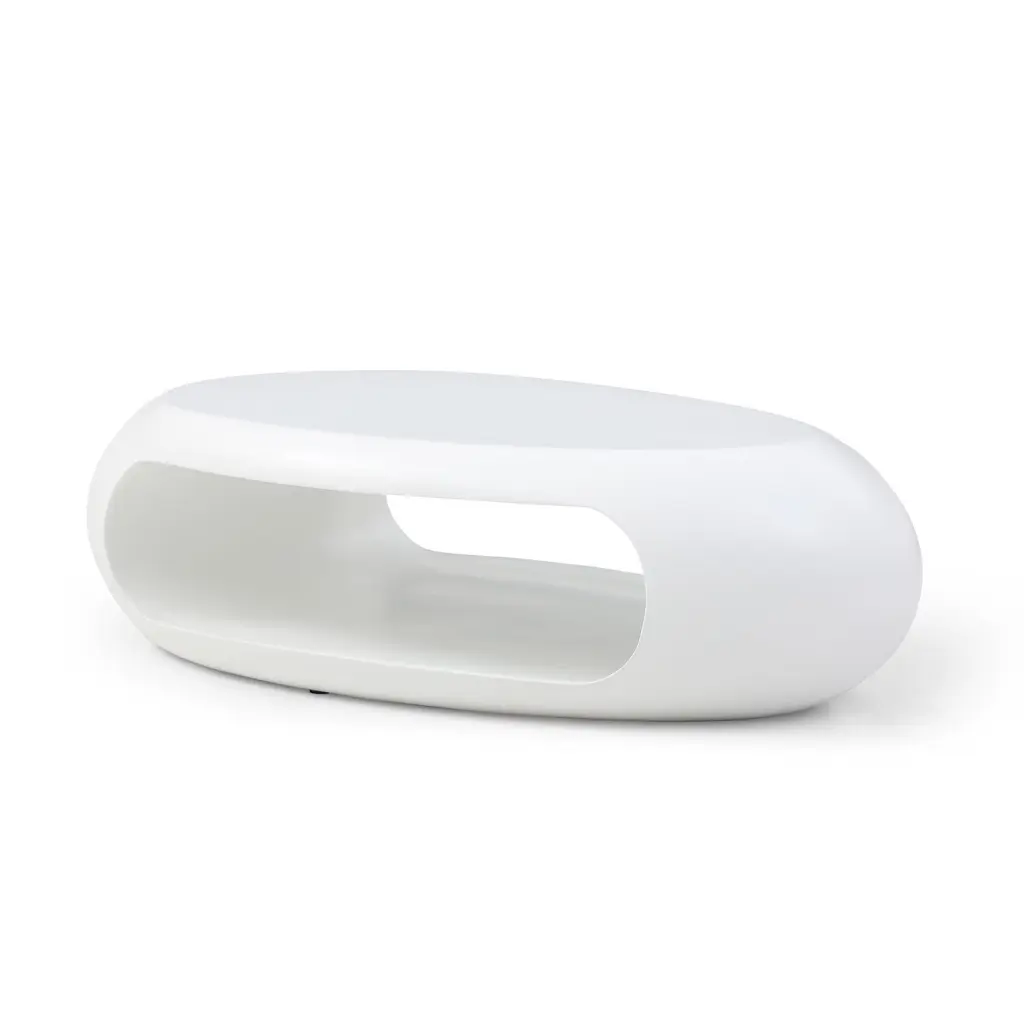 53.93 Inch Oval Coffee Table Robust Fiberglass Living Room Table White justone interior