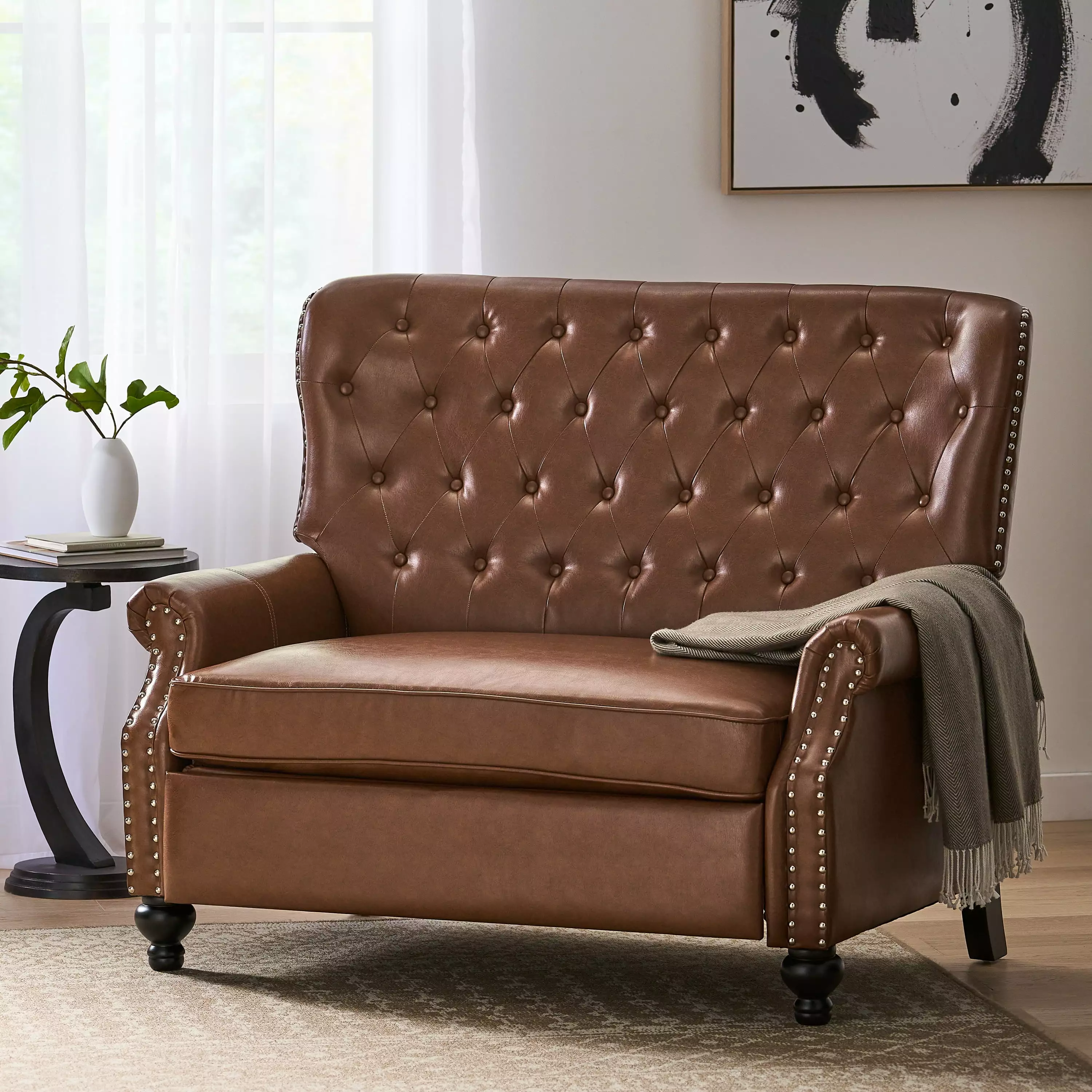 DeeHome Oversize Faux Leather Recliner Light Brown