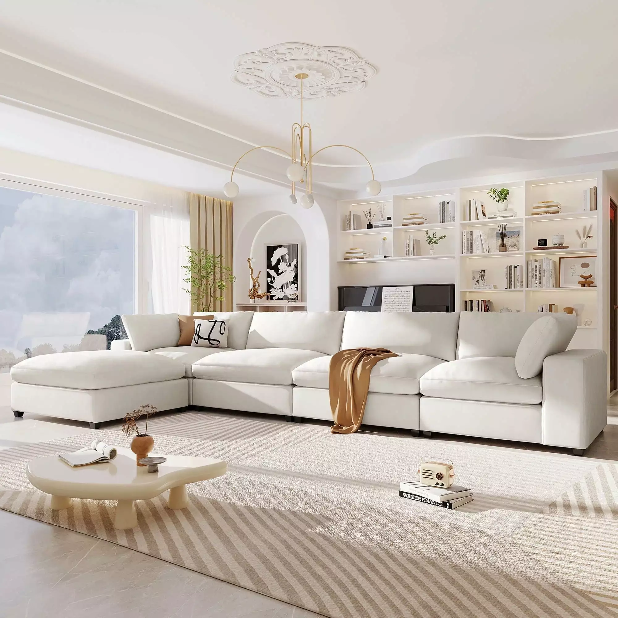 U-style Oversize Modular Sofa Removable Ottoman 5-Seater Sectional Living Room Apartment U Style