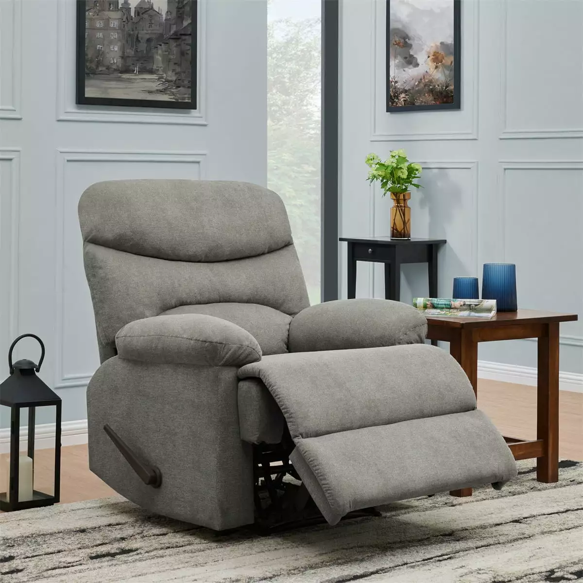 Oversize Recliner Chair Padded Wide Seat Sofa Reclining Chair Footrest Adjustable Backrest Heavy Duty Modern Single Sofa H...