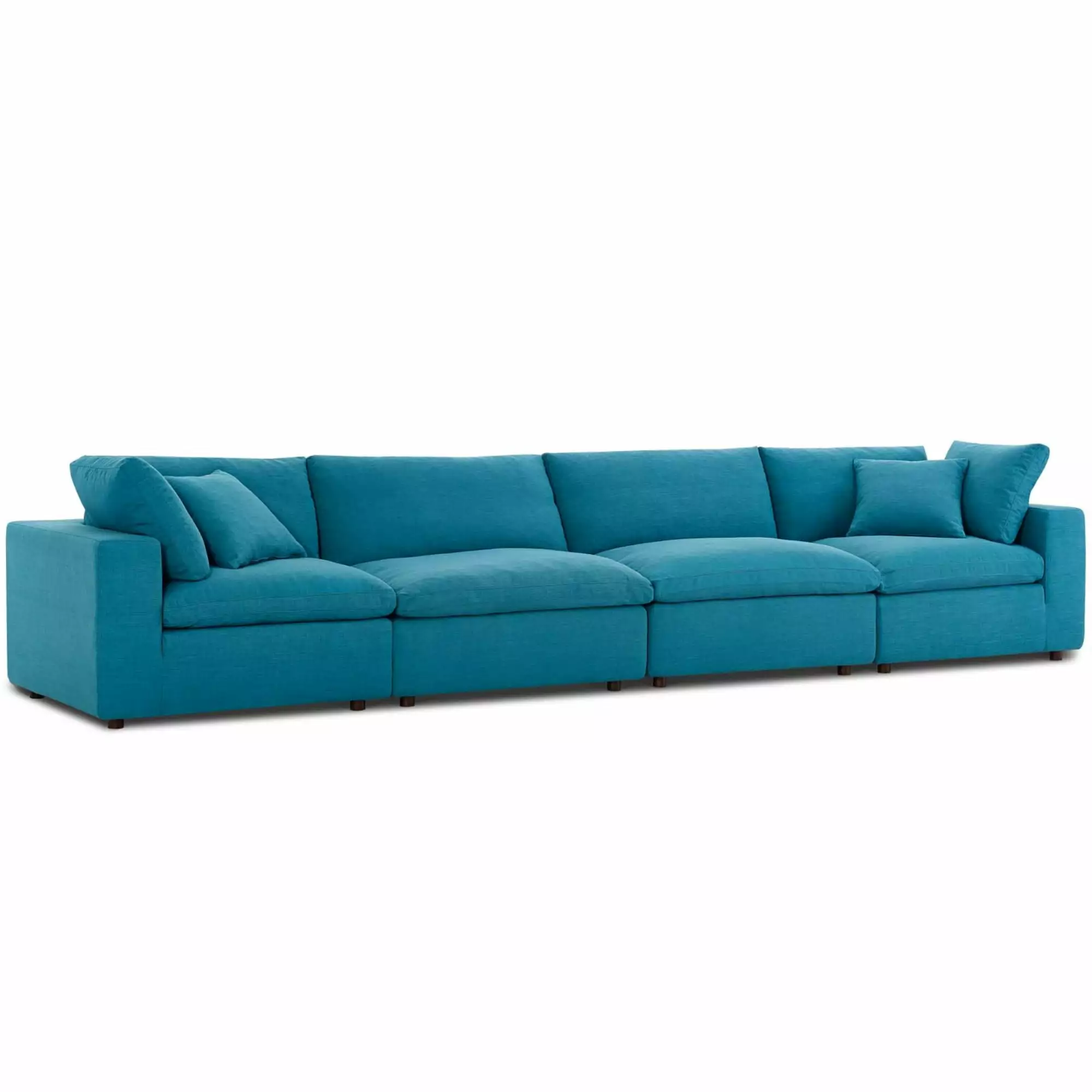 Ergode Commix Down Filled Overstuffed 4 Piece Sectional Sofa Set Teal Spacious Living Room Furniture