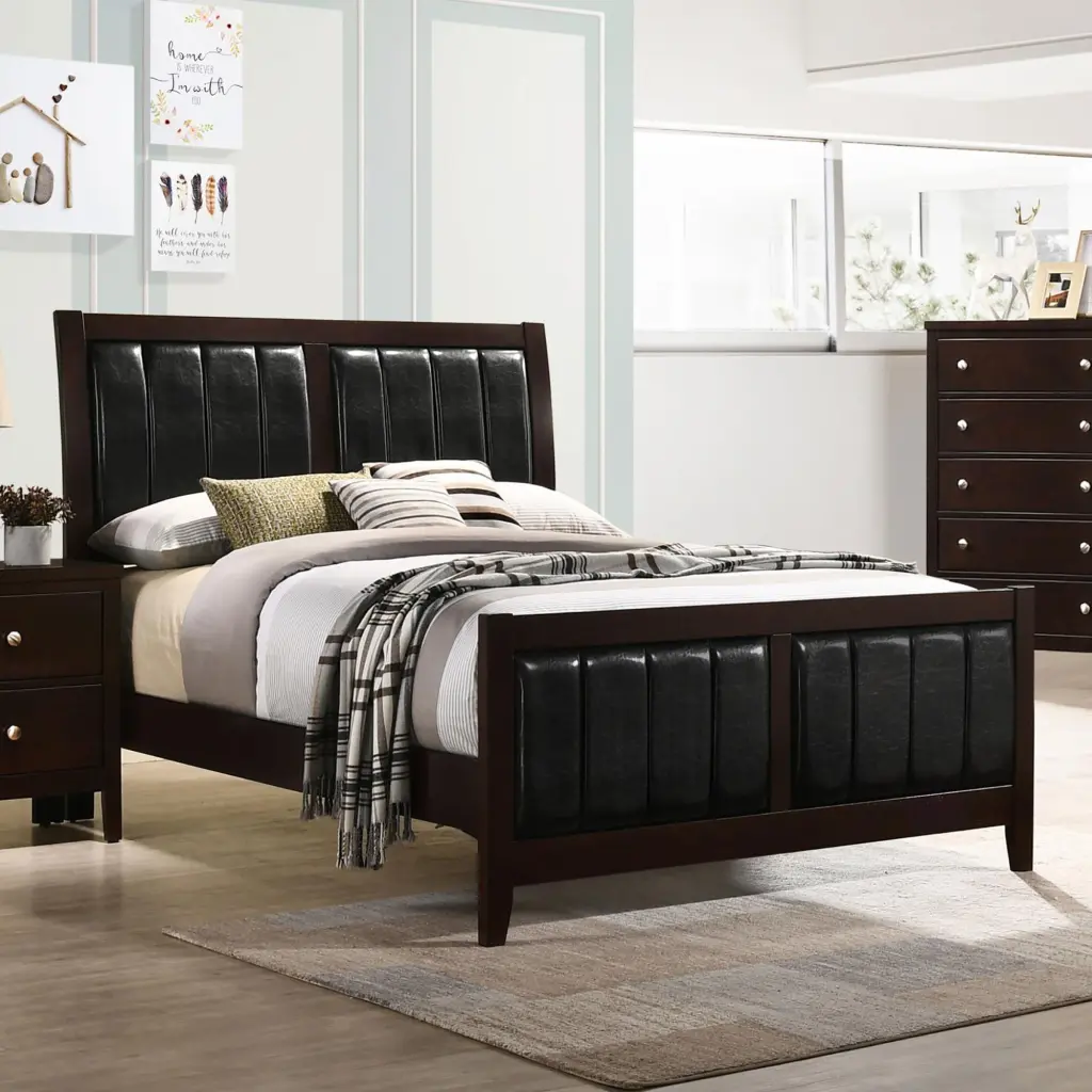 Cappuccino and Black Tufted Full Panel Bed Box Spring Required furniture max