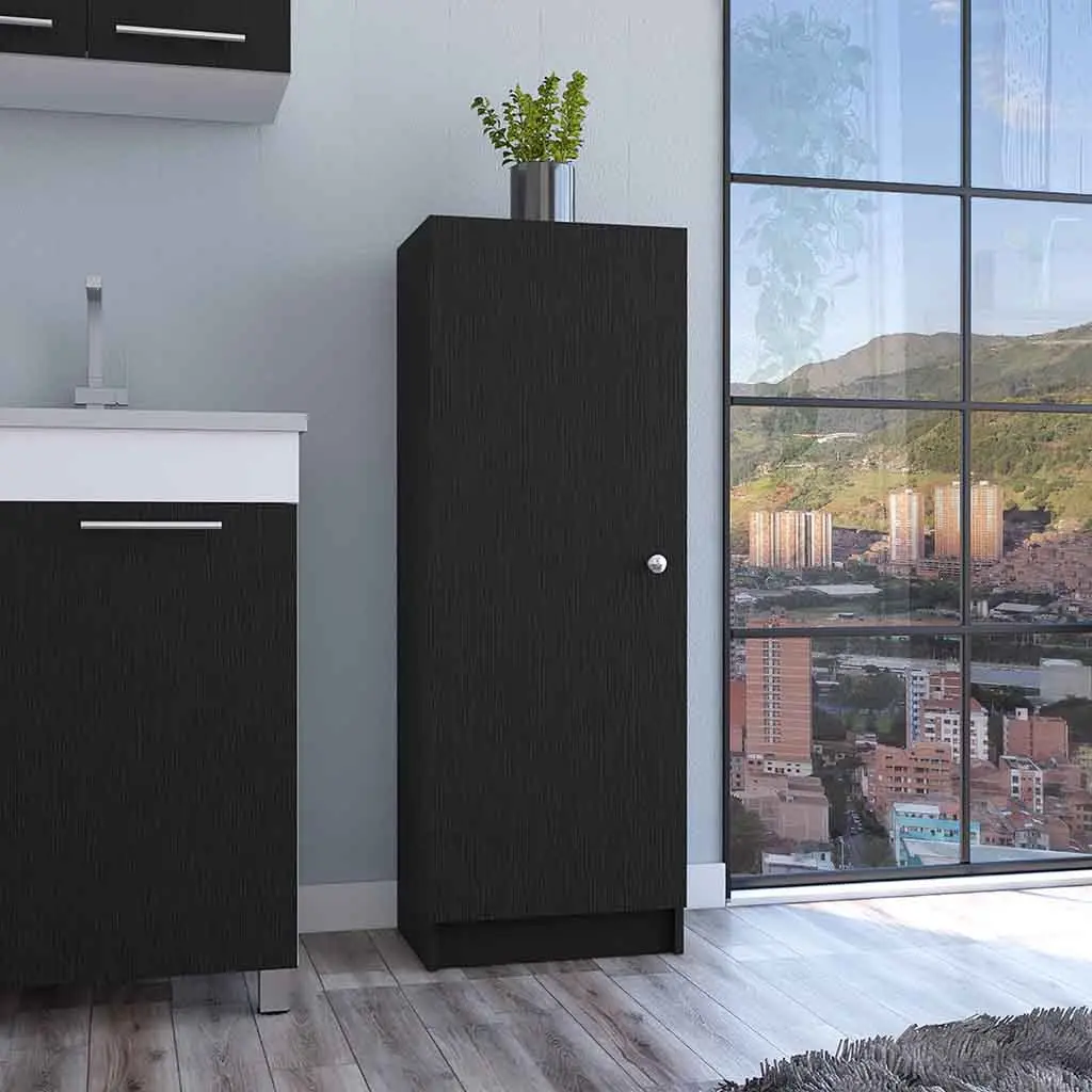 Kitchen Pantry 47 Inch H One Door Cabinet Four Interior Shelves Black depot e-shop