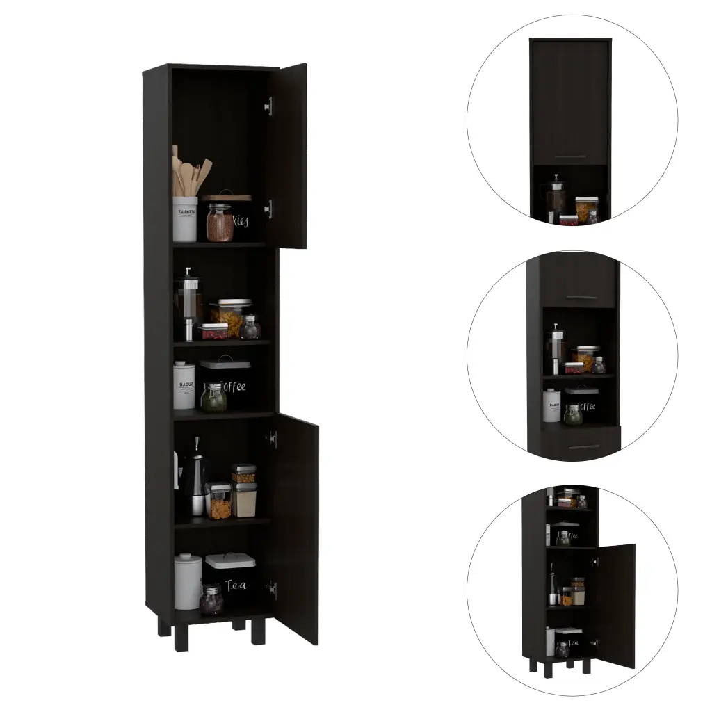 Thorndike 2 Shelf Rectangle Pantry Cabinet Black Wengue furniture max