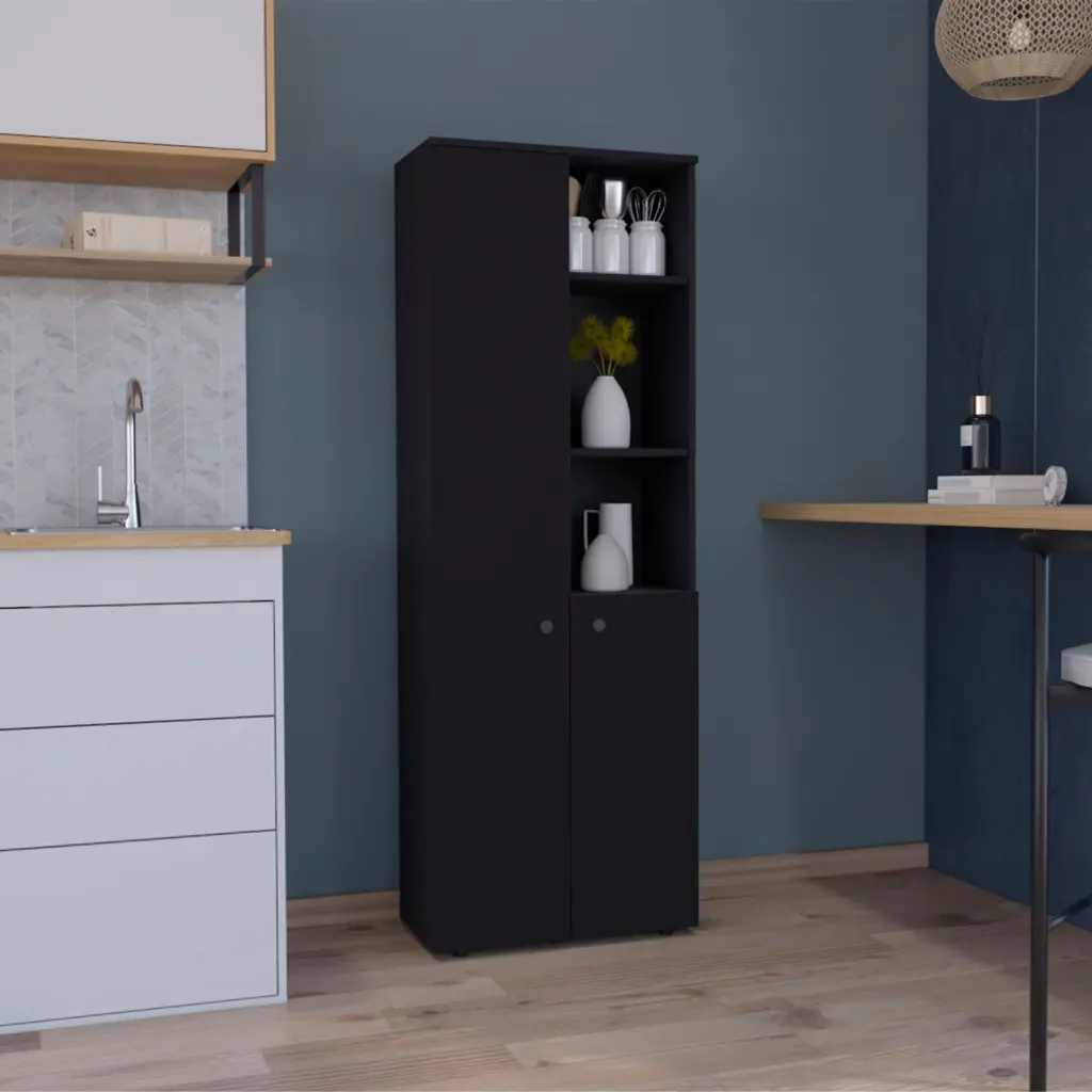 Konik 67 Inch High Storage Cabinet Kitchen Pantry Three Doors Spacious Organizer tuhome