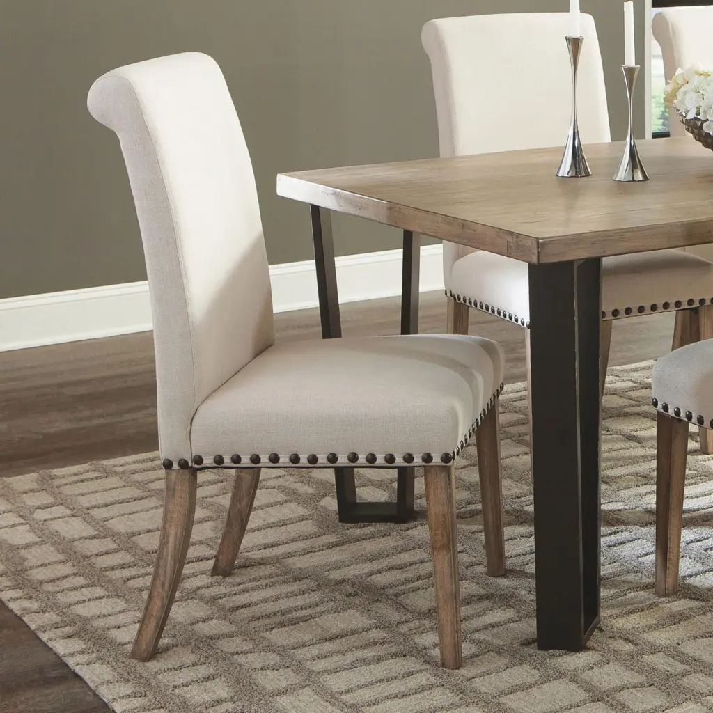 Beige and Pine Upholstered Parsons Dining Chair Set 2 Solid Beige furniture max