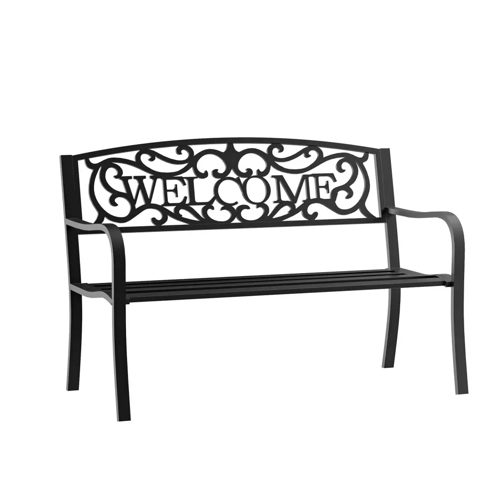 Outsunny 50 Outdoor Metal Welcome Bench Garden Bench Slatted Seat aosom business