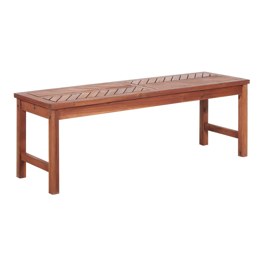 Modern Chevron Top Solid Wood Patio Bench Brown Polyester Acacia Outdoor Furniture walker edison