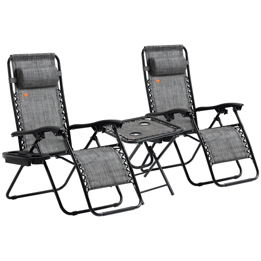 Outsunny Zero Gravity Chair Set Side Table Folding Reclining Chair aosom business