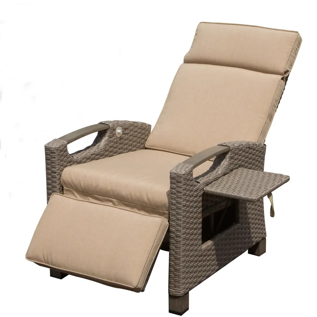 Outdoor Recliner Chair Hand Woven Wicker and Flip Table Patio Furniture crefise patio life