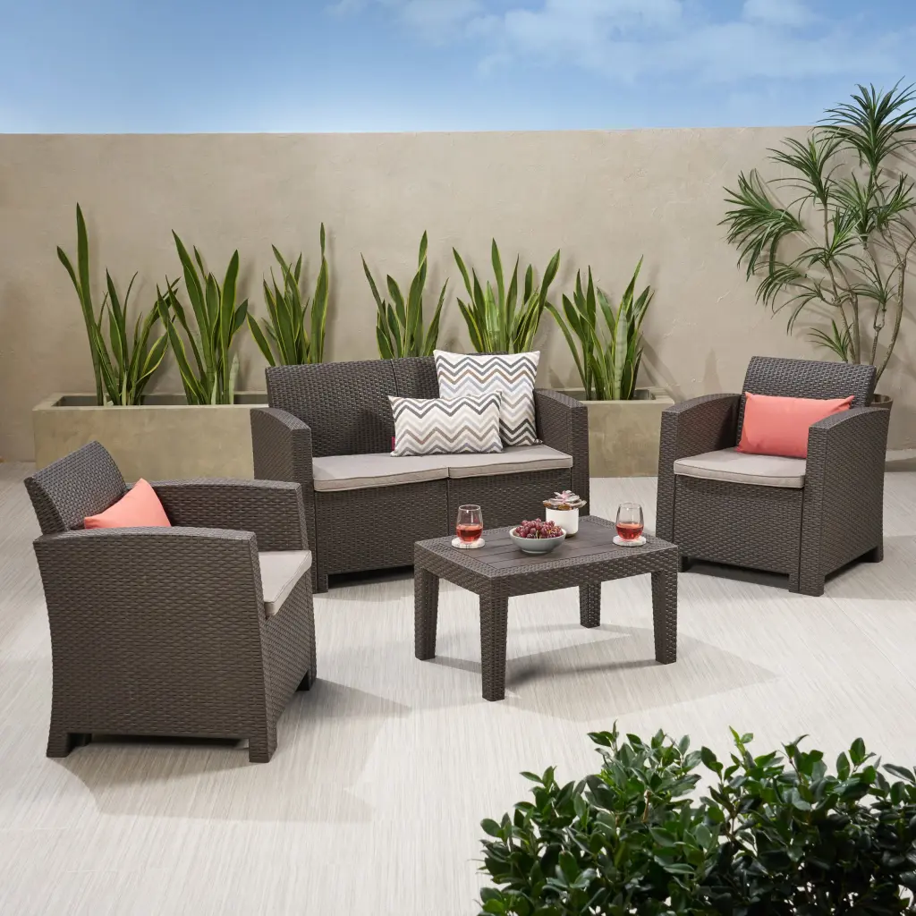 Outdoor Faux Wicker Rattan Style Chat Set Water Resistant Cushion nh-onfind