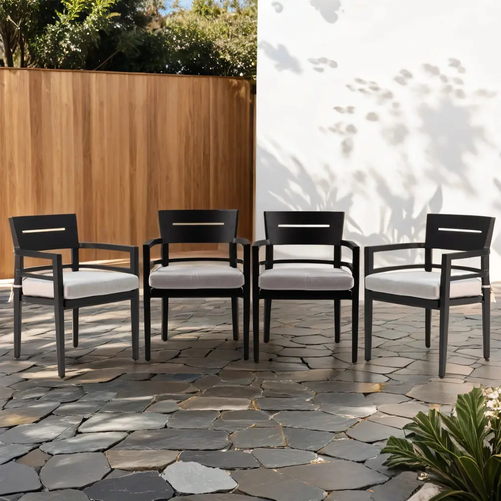 Outdoor Patio KD Aluminum Stationary Dining Chairs Set 4 rnb