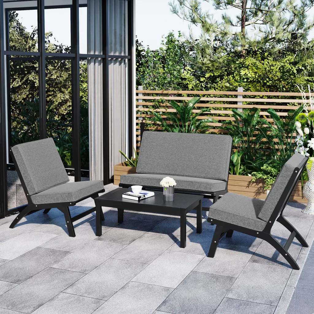 4 Piece V Influenced Acacia Solid Wood Outdoor Sofa Garden Furniture Set go