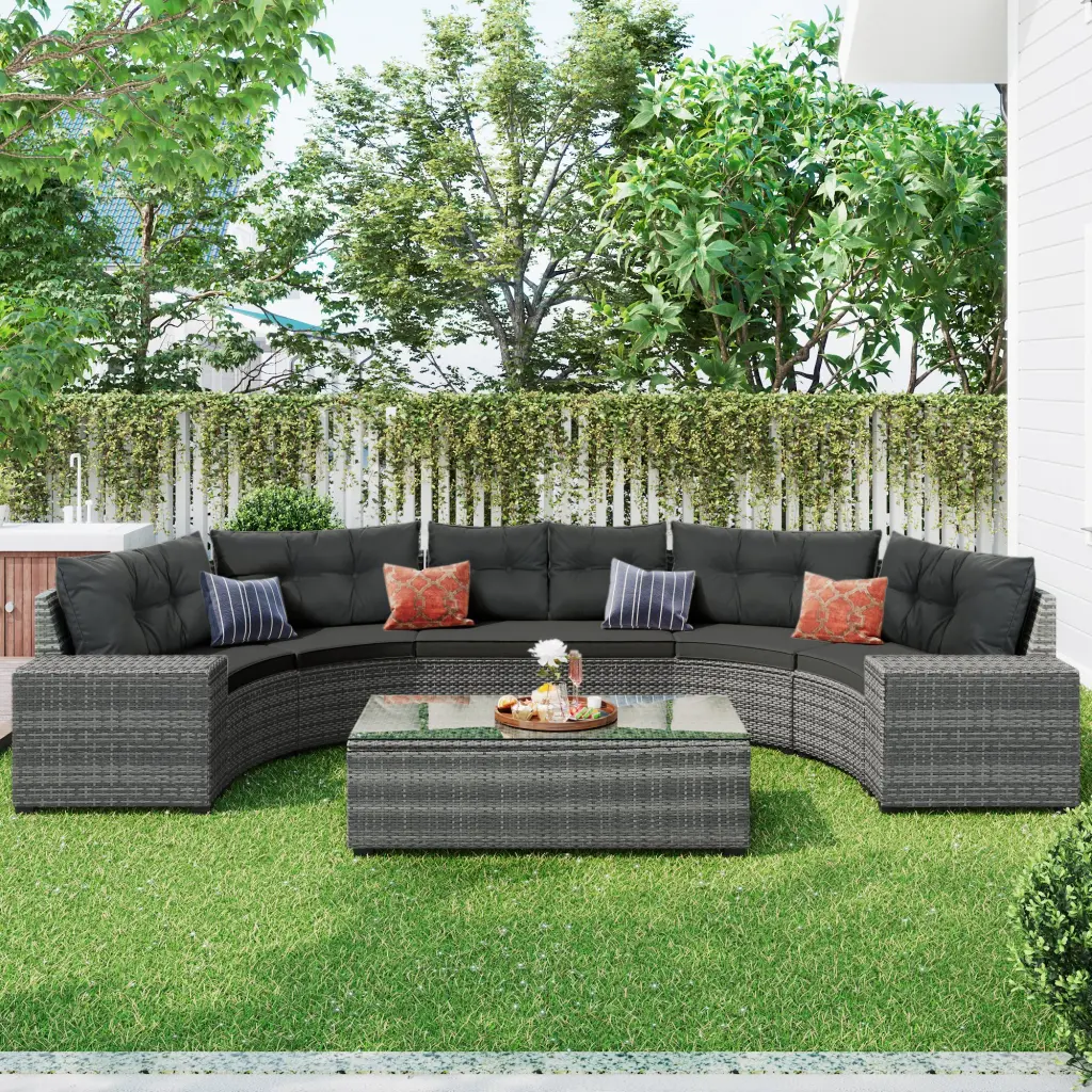 8 Piece Outdoor Wicker Round Sofa Set Half Moon Sectional Sets go