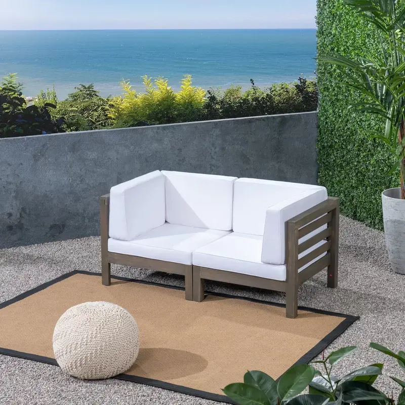 Oana 2 Piece Seat Set, White Acacia Wood Outdoor Furniture nh-gardenpara
