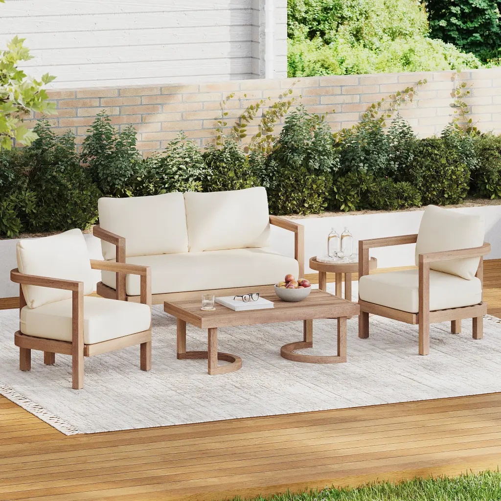 5 Piece Acacia Wood Patio Furniture Set Coffee Table Outdoor nh-onfind