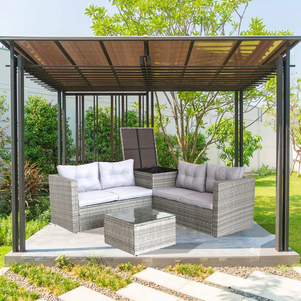 4 Piece Patio Sectional Wicker Rattan Outdoor Furniture Sofa Set rattan furniture