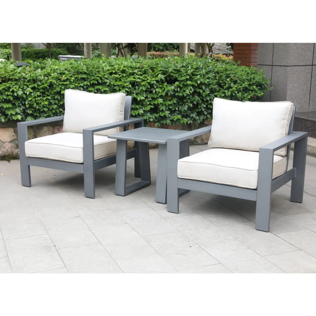 3 Piece Seating Group Cushions Powdered Pewter Outdoor Furniture gathercraft