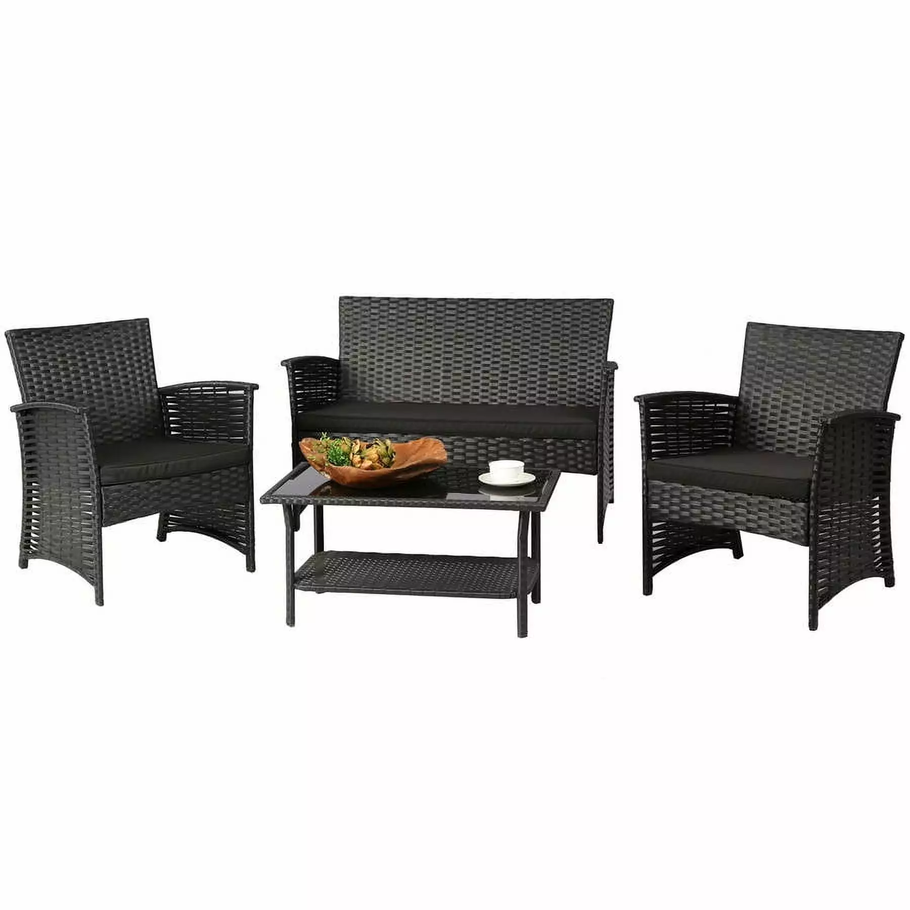 Baner Garden 4-Piece Outdoor Furniture Complete Set Black Cushions