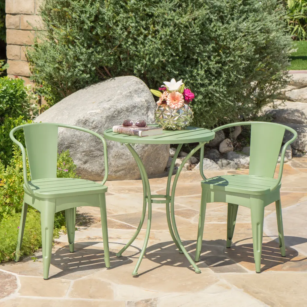 Colmar 3 Piece KD Metal Set Green Iron Patio Furniture nh-gardenpara