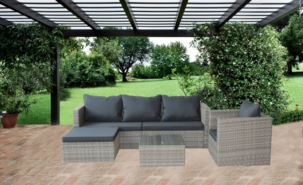 4Pcs Patio Sets Grey Iron Outdoor Furniture Garden Backyard rattan furniture
