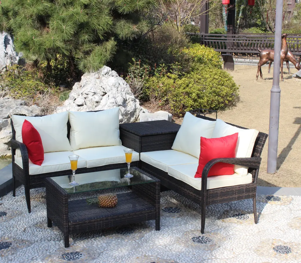 4 Piece Patio Sectional Sofa Set Wicker Rattan Outdoor Furniture rattan furniture