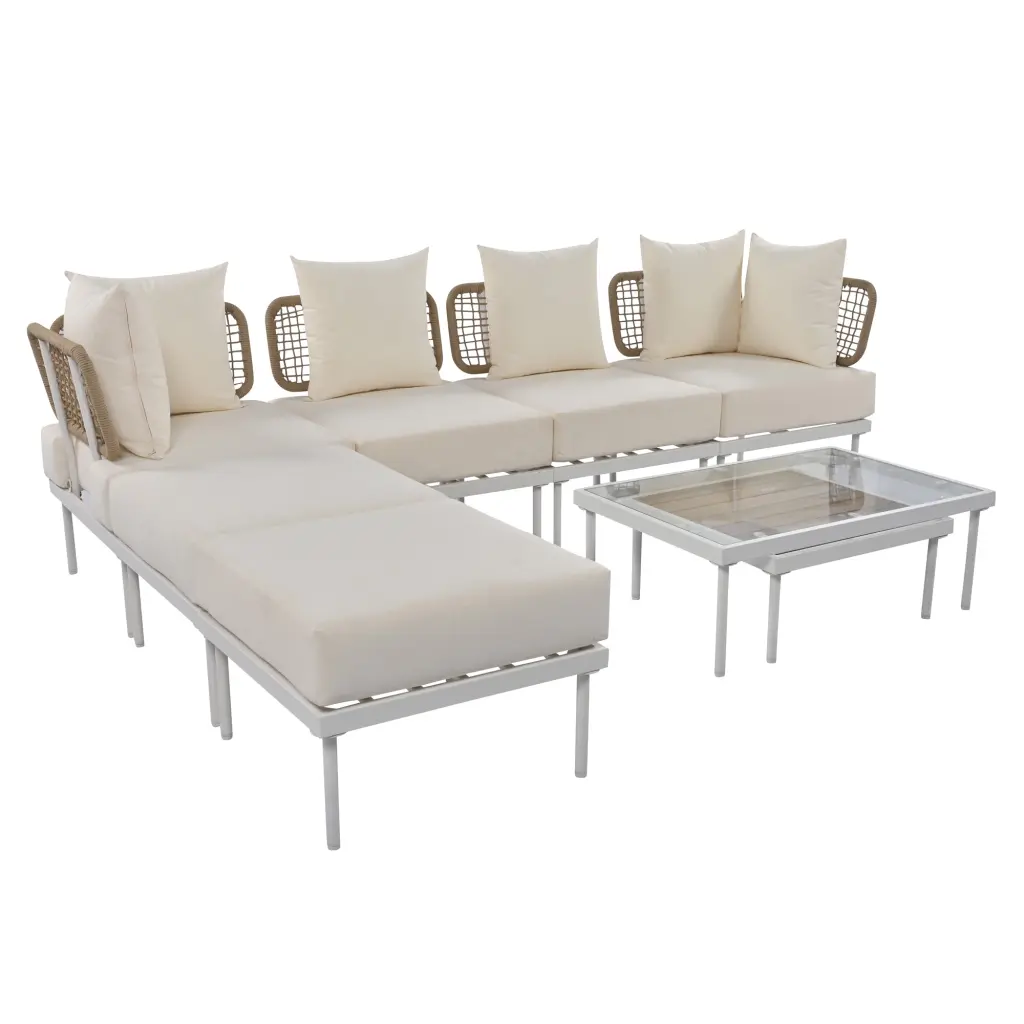 8 Piece Patio Sectional Sofa Set Tempered Glass Coffee Table trexm