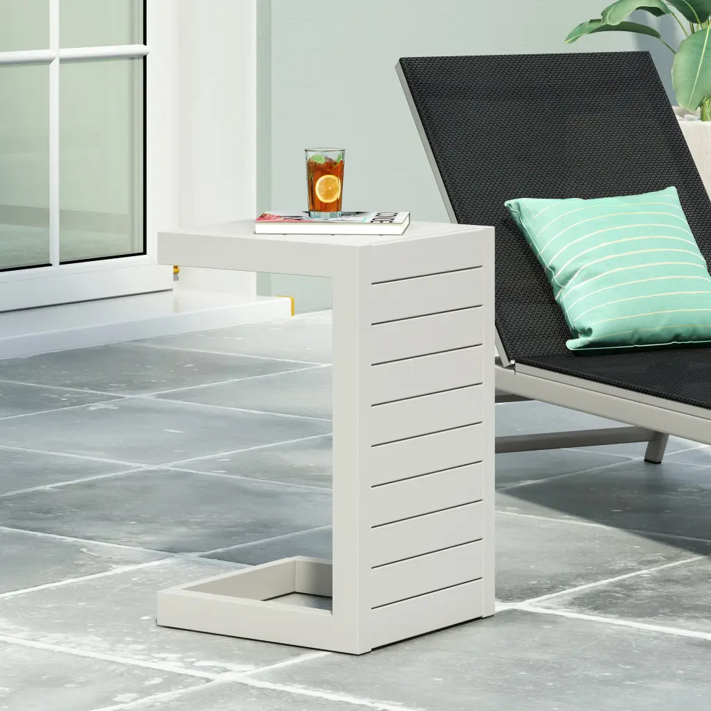 Cape Coral Aluminum Influenced Table Grey and White Finish nh-perfect home