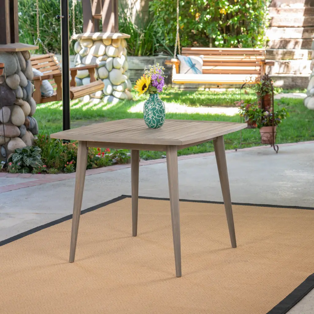 Outdoor Square Acacia Wood Table Straight Legs, Gray Grey Acacia nh-uhome