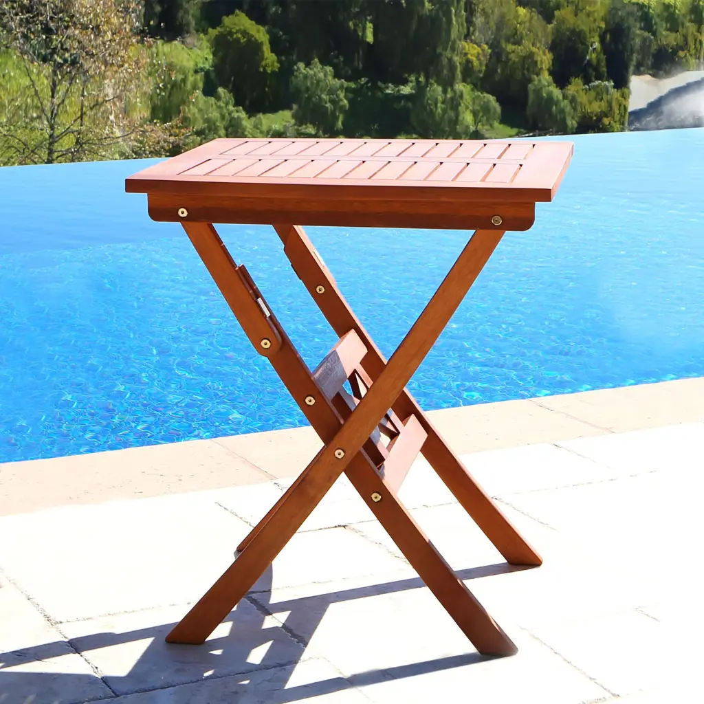 Malibu Outdoor Folding Bistro Table Teak Solid Wood vifah