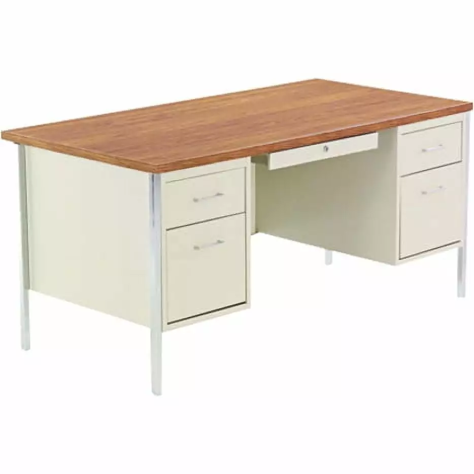 Alera Double Pedestal Steel Desk 60 x 30 x 29.5 Cherry Putty - Durable Office Desk