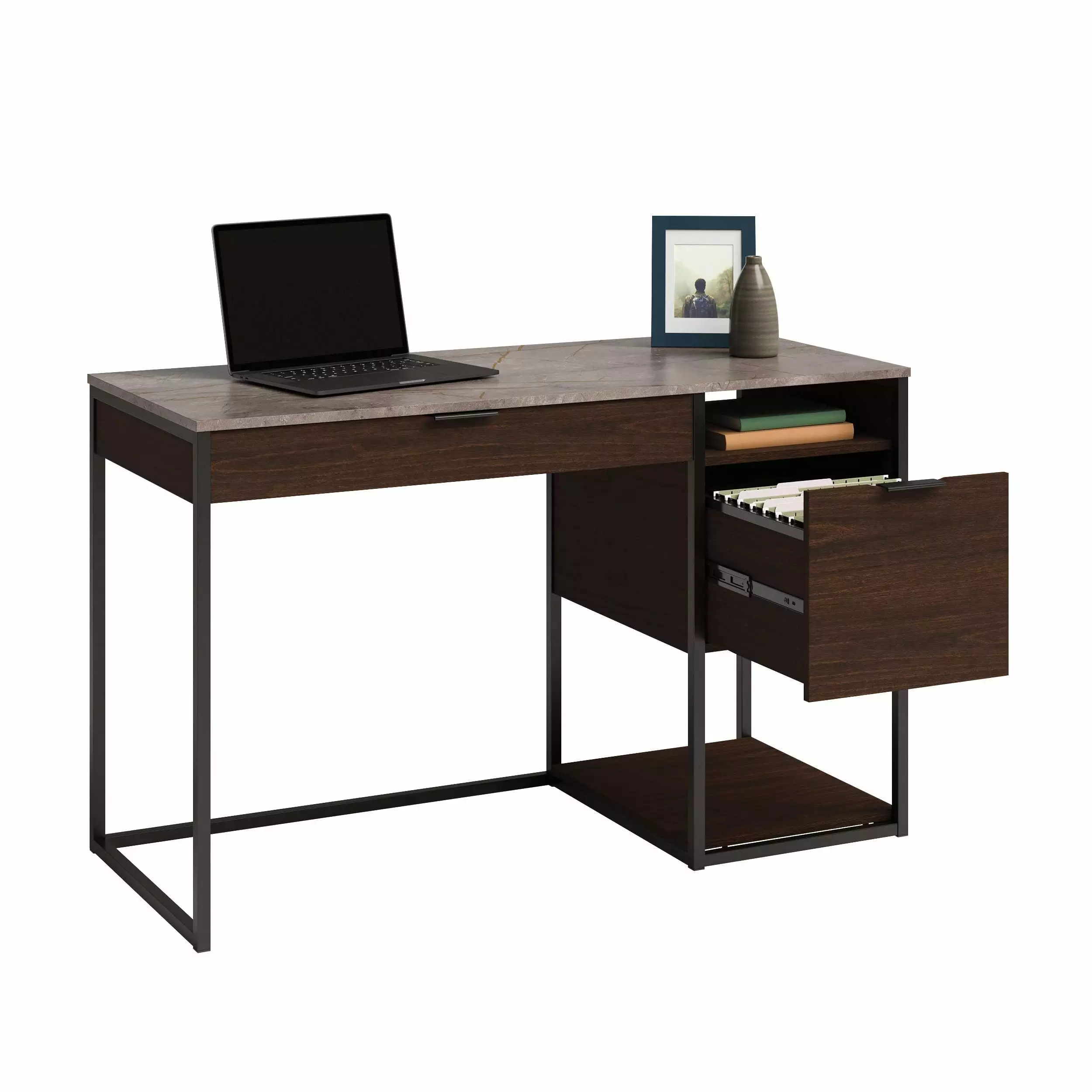 CasaSole 47 Wide Single Pedestal Home Office Desk Umber Wood
