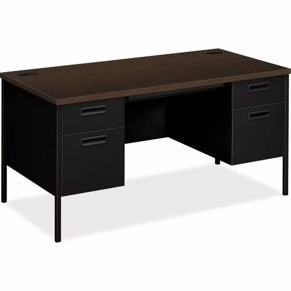HON Metro Classic Double Pedestal Desk 60 x 30 x 29.5 Mocha Laminate Black Paint Office Workstation