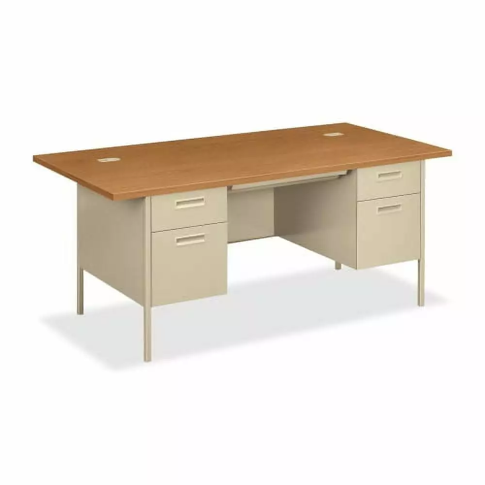 HON Metro Classic Double Pedestal Desk 4-Drawer 72 x 36 x 29.5 Harvest Putty Thermofused Laminate