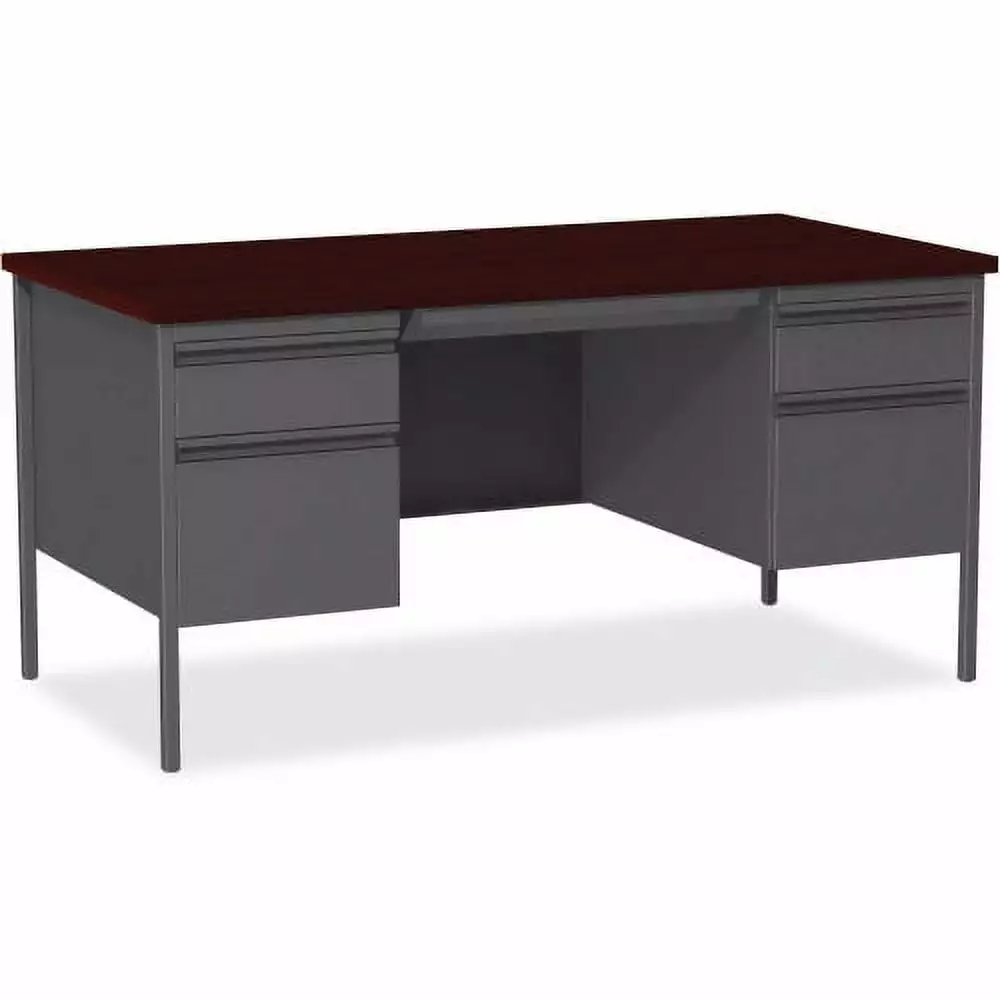 Lorell Double Pedestal Desk 60x30x29-1/2 Mahogany 60928 Professional Office Workstation