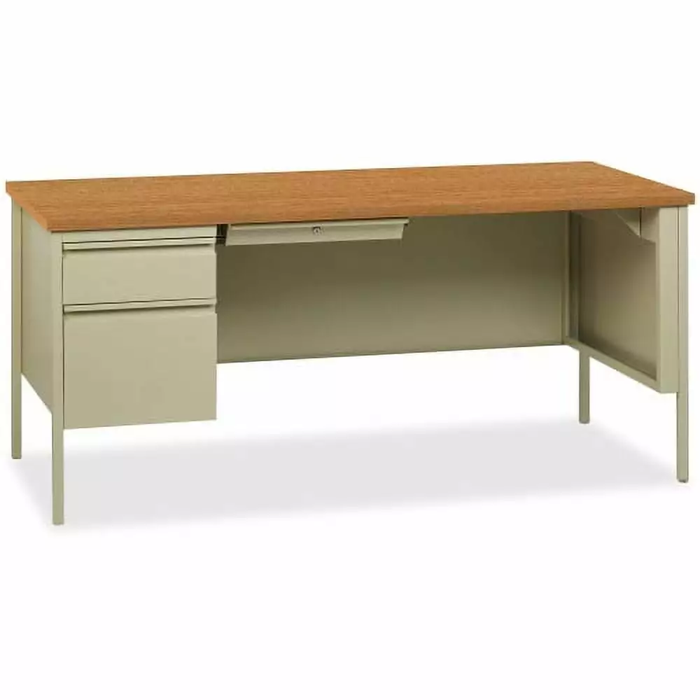 Lorell Fortress Series Left-Pedestal Desk 66x30 Oak Laminate